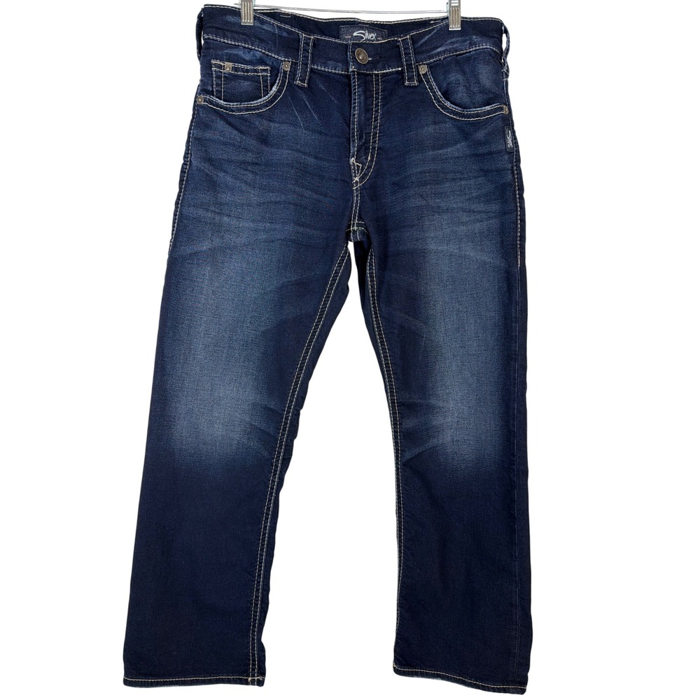 Silver Jeans Co Zac Relaxed Straight Jeans Mens 34x30 Dark Wash Contrast Stitch